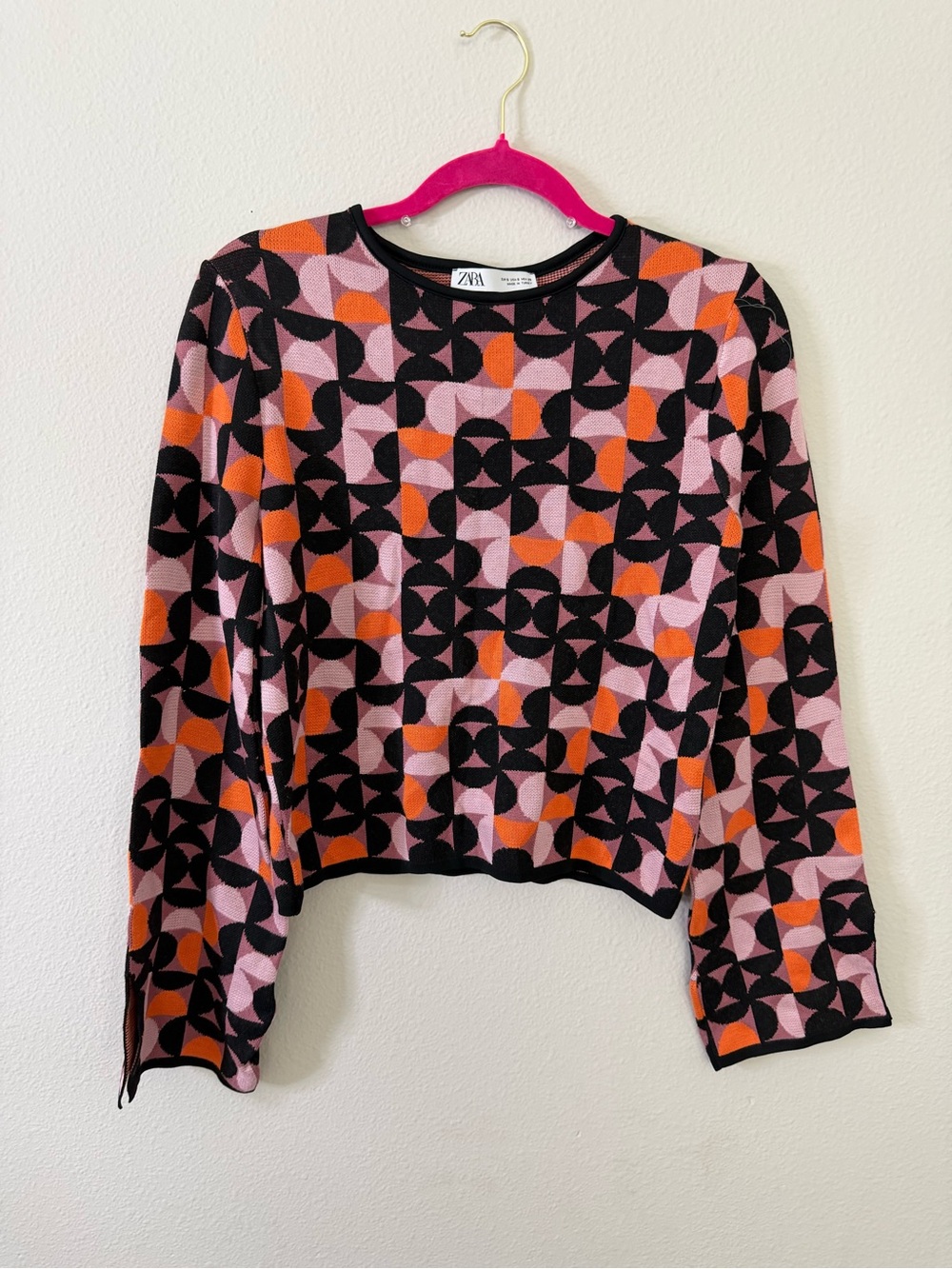 Zara Geometric Black, Pink & Orange Long-Sleeve Top